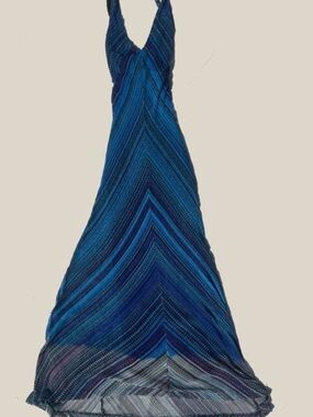 Cache Blue Chevron Halter Maxi Dress